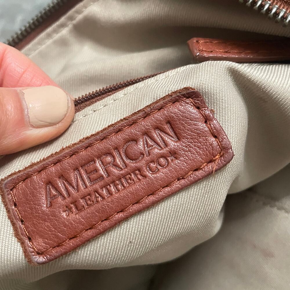 American Leather Co Triple Entry Satchel Brown Purse Bag Genuine Boho Minimalist - Picture 8 of 16